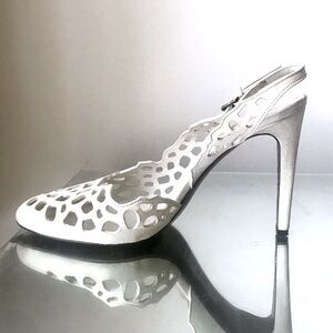 Jil Sander White Suede Cutout Slingback Stilettos